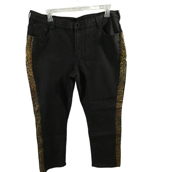 DG2 By Diane Gilman Denim Black Animal Print Jeans 20WP Stretchy - Picture 1 of 7